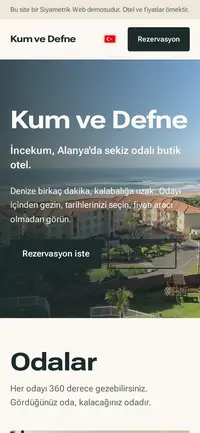 Butik otel sitesinin mobil ana sayfası