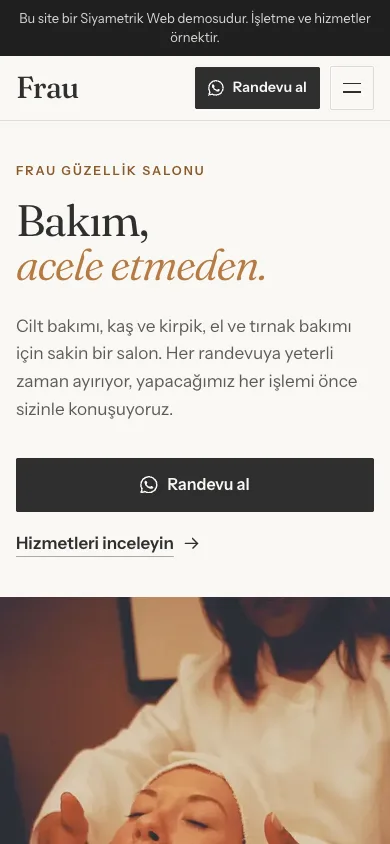 Frau güzellik salonunun mobil ana sayfası