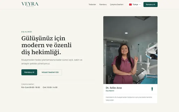 Diş kliniği sitesinin ana sayfası