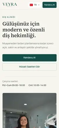 Diş kliniği sitesinin mobil ana sayfası